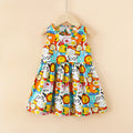 New summer girls' dress - girls' sundress with blue leaf zebra print - pure cotton dress - princess style - kids' beach dress