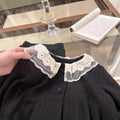 【dropshipping】 girls' autumn outfit: designer-inspired tweed-style top with lace trim and flared pants two-piece set