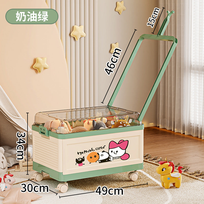 Large capacity children's toy storage box clamshell with pulley snack storage box Lego building block finishing trolley case