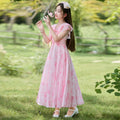 Girls' summer new collection dress - chiffon princess style, floral print beach dress for kids