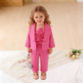 Amazon fashionfall and winternew arrivalfemale middle childsuitpure color lapel outwear with vest flower pants three-piece set