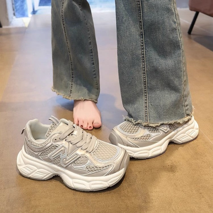 Thick solesilver dad shoes for women 2026new arrival spring and summer mesh easiest for matchcasualheight-increasingbest selling super popular sports shoes