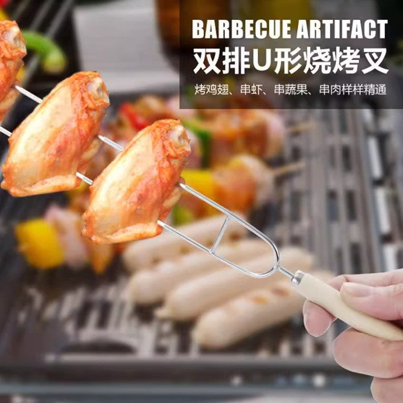 Grilled skewers, stainless steel chicken wings, u-shaped barbecue forks, grilled oil edge iron skewers, barbecue tools, special skewers