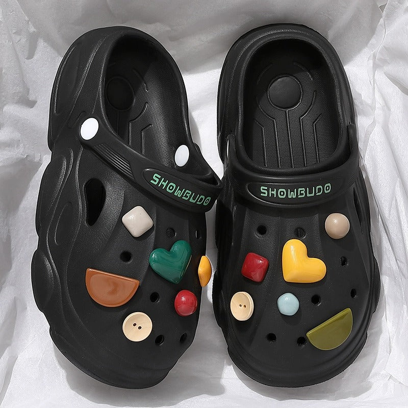 Crocs men's summernew arrival outdoor beach thick solenon-slip sandals toe-cap half slippers men2025outwear