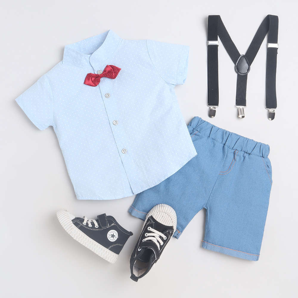summer british style overalls boy's short-sleeve shirt & korean style pants set - cotton, wholesale for boys