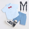 summer british style overalls boy's short-sleeve shirt & korean style pants set - cotton, wholesale for boys