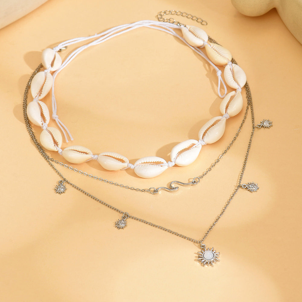 Wholesale beach sun necklace - european & american cross-border jewelry - versatile vacation style - seashell beaded multi-layer necklace with unique design