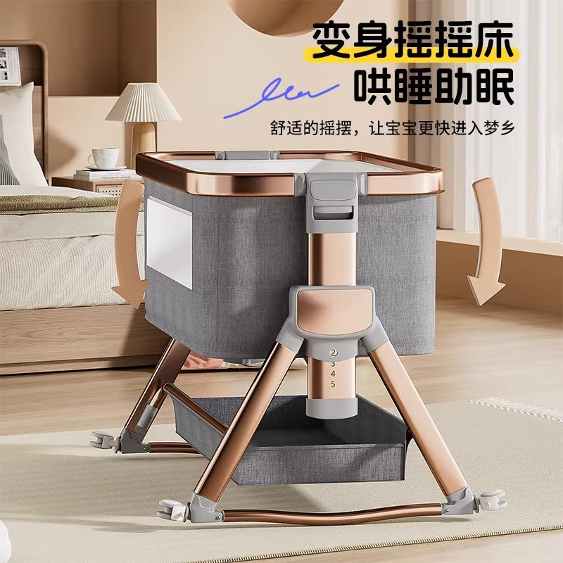 Aluminum alloy baby crib - portable, foldable, and convertible bassinet - multifunctional newborn bed - splice-together large bed