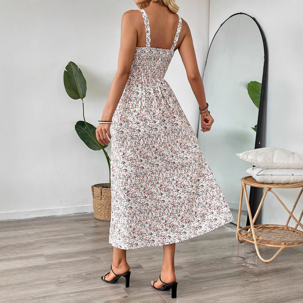Shanuo independently develops 2025 new summer  European and American women's dress floral dress  temu