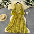 Light mature style lace lantern sleeve cut outdress female stereo flower waist slimming look a-line skirt classy sense of elegant