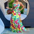 Y9335  cross-border summer new arrivals: european and american style sexy camisole dress - printed sleeveless backless maxi dress
