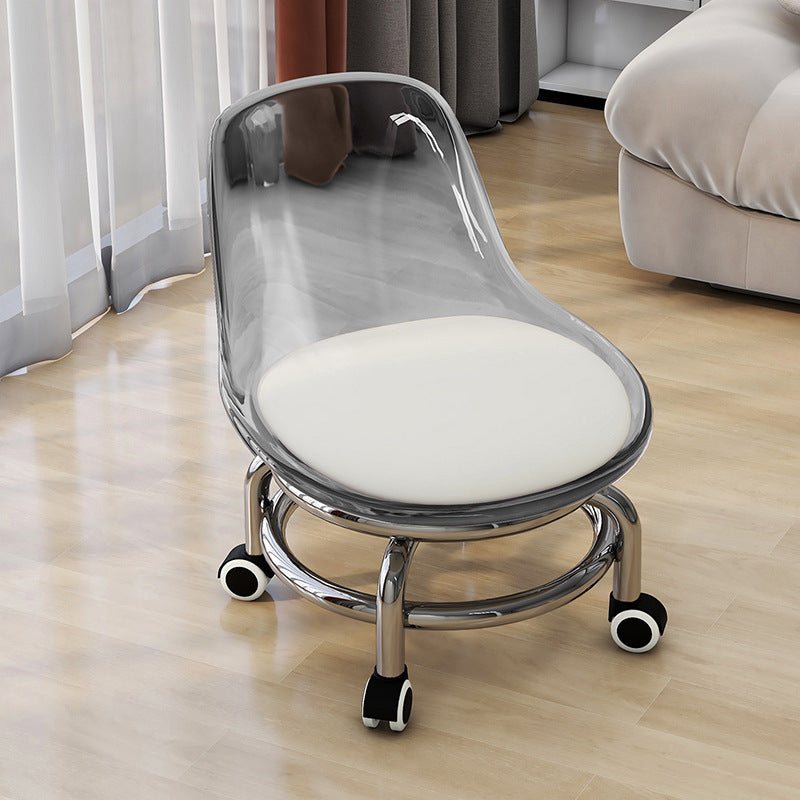 Influencer-approved rolling stool: the perfect low seat for baby care, featuring acrylic transparent design for toddlers learning to walk