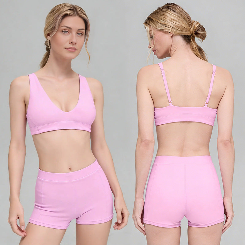new arrival push-up bubble wrap belt chest pad running sports intimates bra high waist three-quarter shorts yoga suit