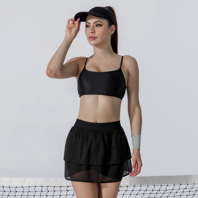 Women's activewear tennis set: customizable short-sleeve two-piece outfit for fitness, yoga, badminton, and outdoor tennis. includes skirt