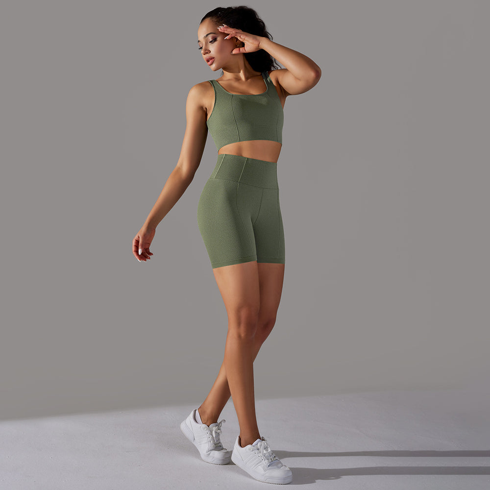 fashion seamless knittingpure color polka dot high elastic tight breathable yoga suit running fitness two-piece set