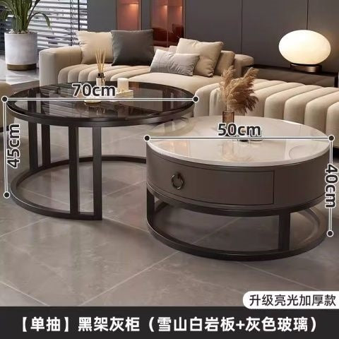 Rock slab coffee table accessible luxury modern casual round small apartment tea table living room for home tea table new arrival normcore marble