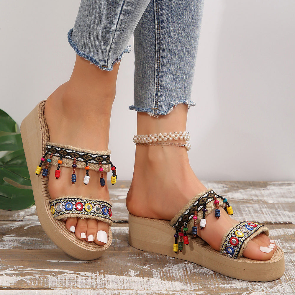 new platform one-strap sandals & slippers for women - summer outdoor fashion, height increasing eva, bohemian style