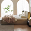 Source factory cream style tofu block genuine leather bed popular french 1.8m double bed master bedroom