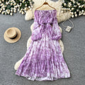 French chic tie-waist floral print dress - women's elegant one-shoulder long sleeve maxi dress