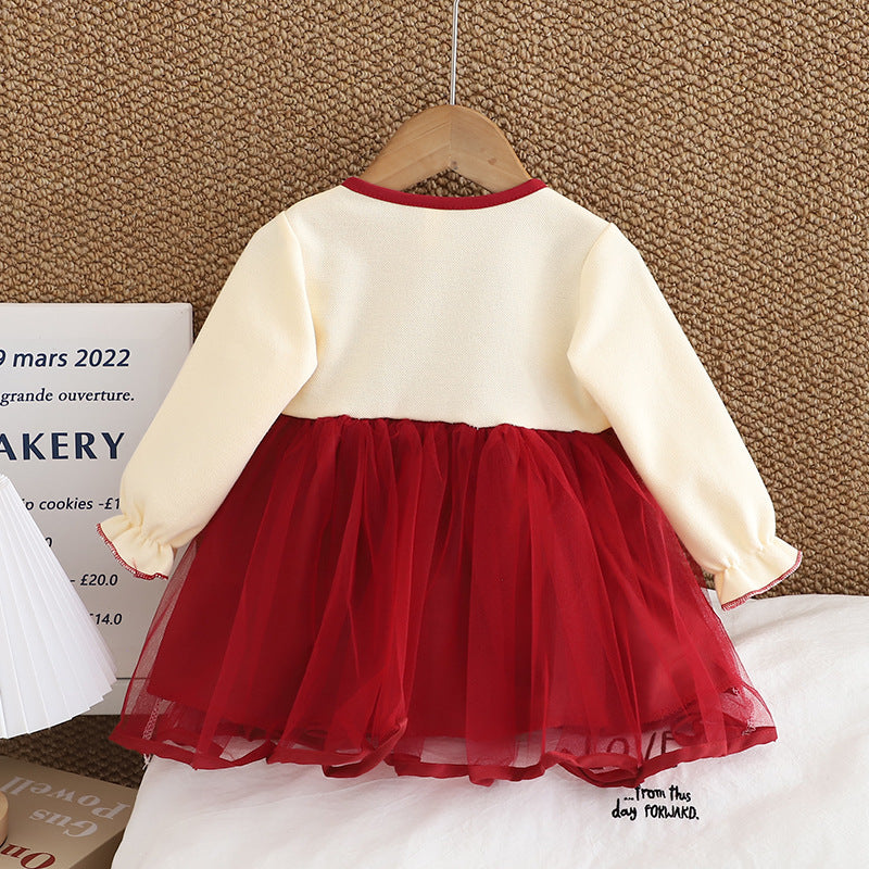 Girls' princess dress - new autumn collection, toddler tulle skirt, korean style, chic baby girl faux two-piece dress - wholesale