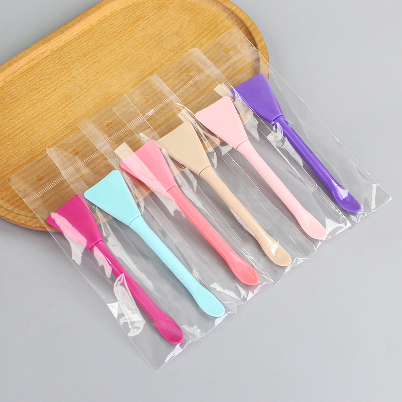 Beauty mask tool set with spatula, plastic silicone brush, dual-ended applicator, soft-tipped mask brush, individually packaged