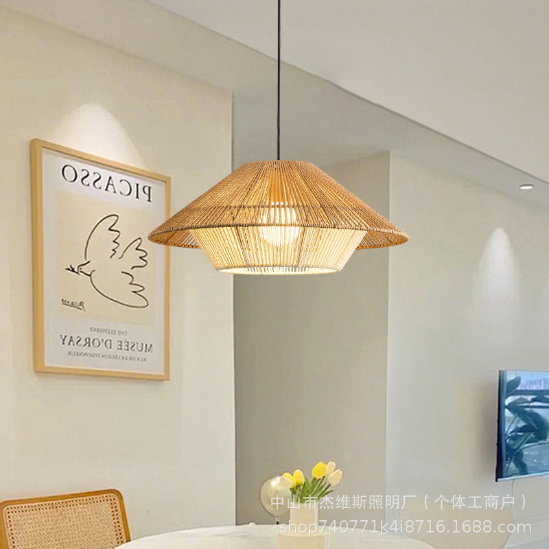 Handmade woven straw hat single-head pendant light - tea room, restaurant, b&b, retro rustic style - wholesale direct from manufacturer