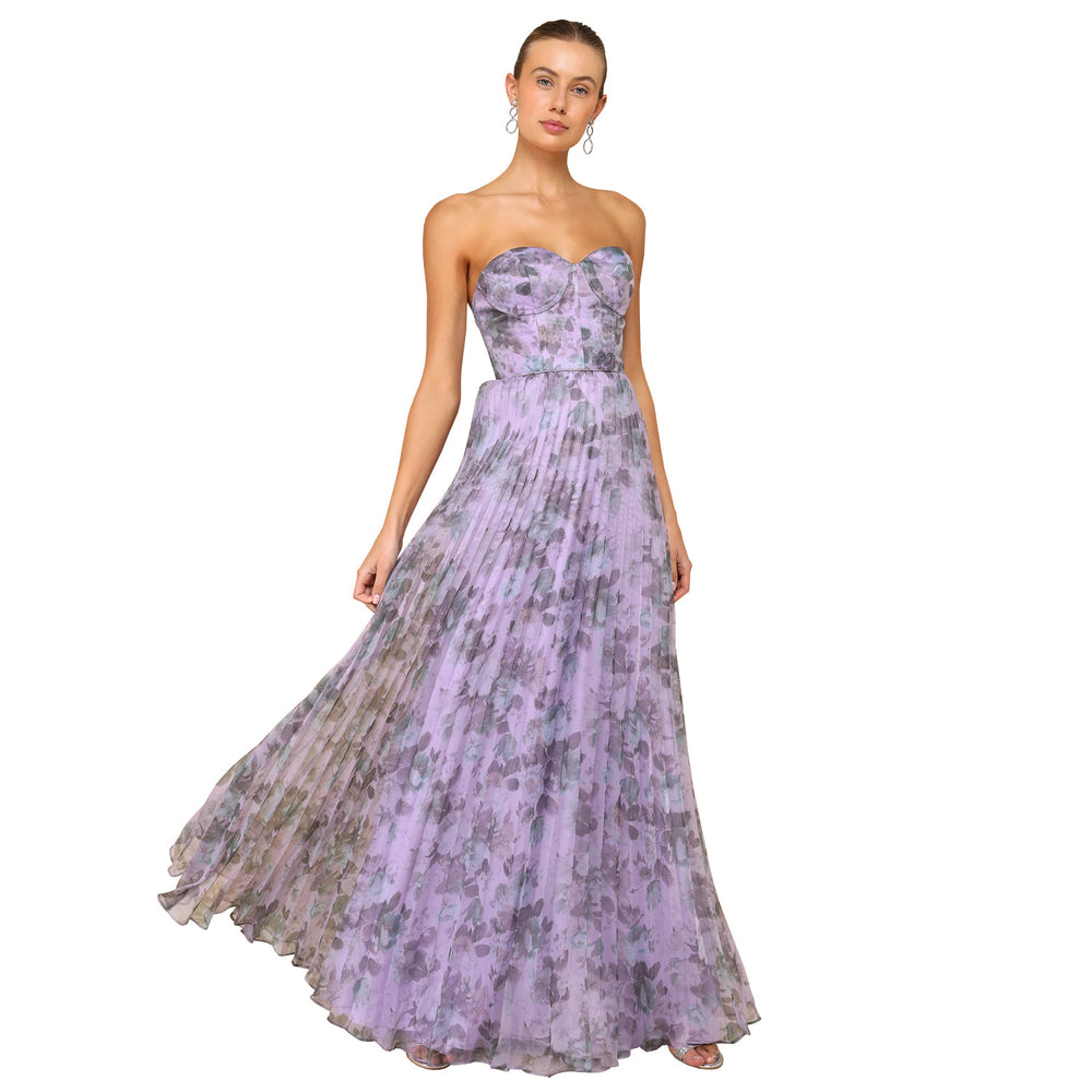 C7751 cross-border  new women's tube top fishbone floral pleated long evening dress fairy chiffon long skirt