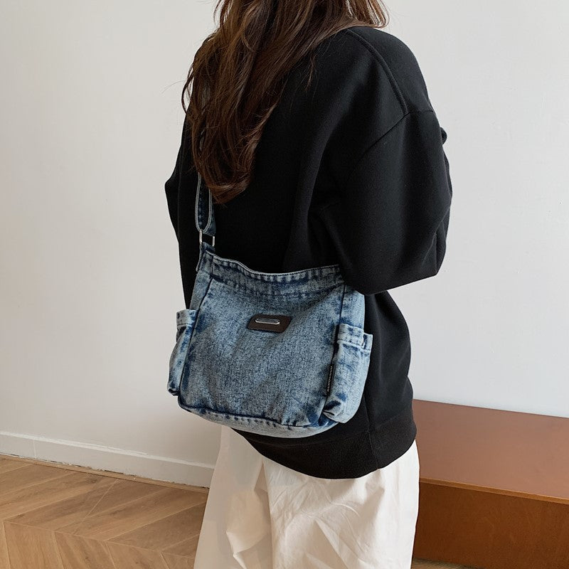 denim bag women's autumnew arrivalretrocasual hong kong style canvas shoulder bag casual student crossbody bag