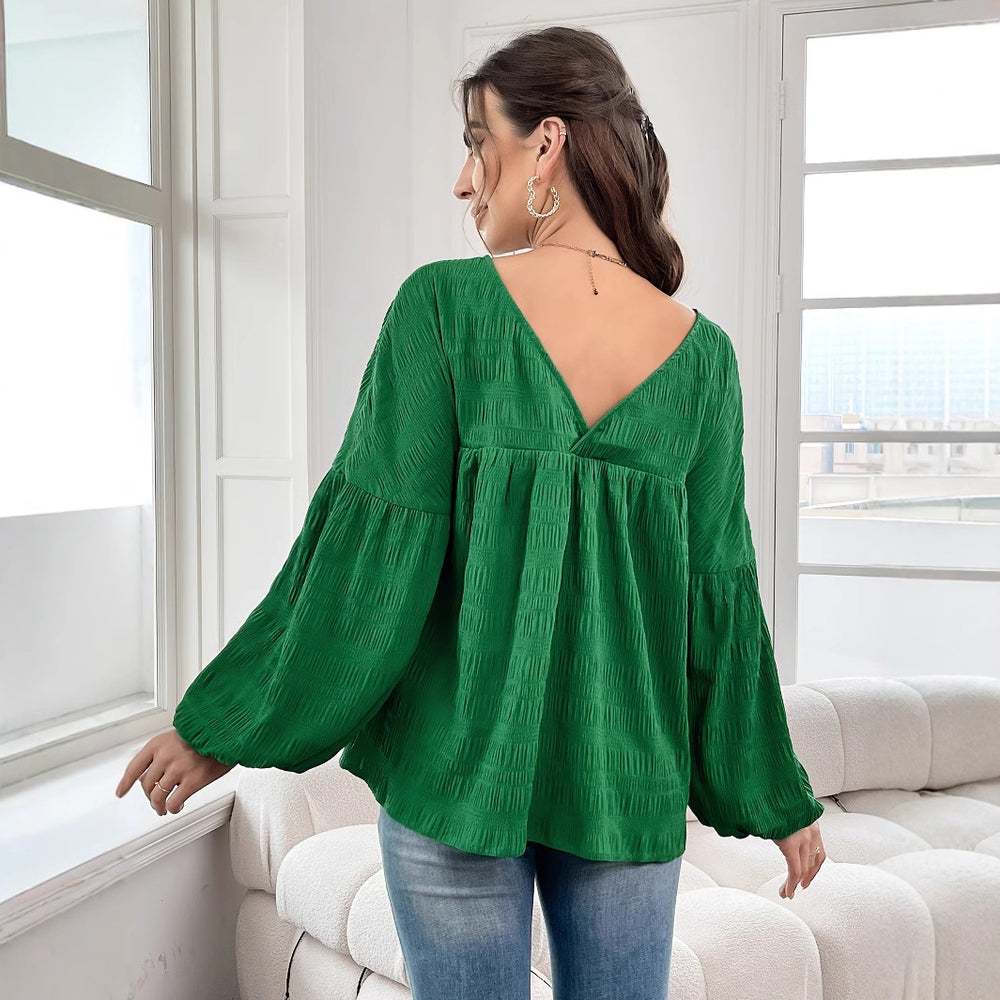 73-73003#  cross-border women's fashion ins style elegant solid color long sleeve plus size blouse