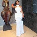 Fashion style cross-border pure color women's silm chest-wrapped elegant hip-covering skirt hanging collar sleeveless slit evening party dress
