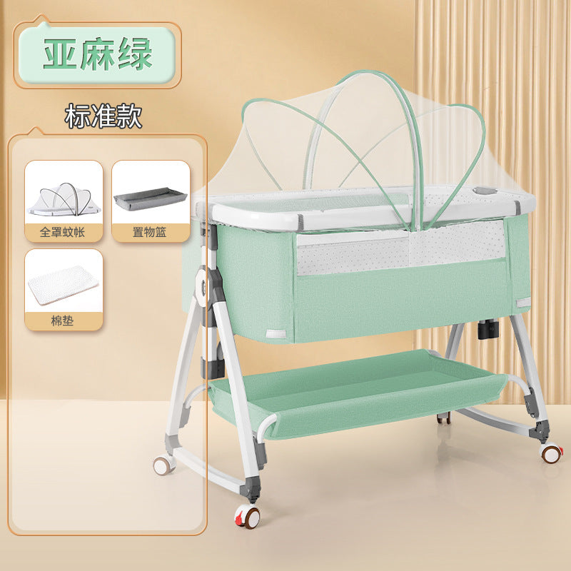 Aluminum alloy baby crib convertible to big bed, multifunctional portable folding children's bed, newborn baby bed, cradle