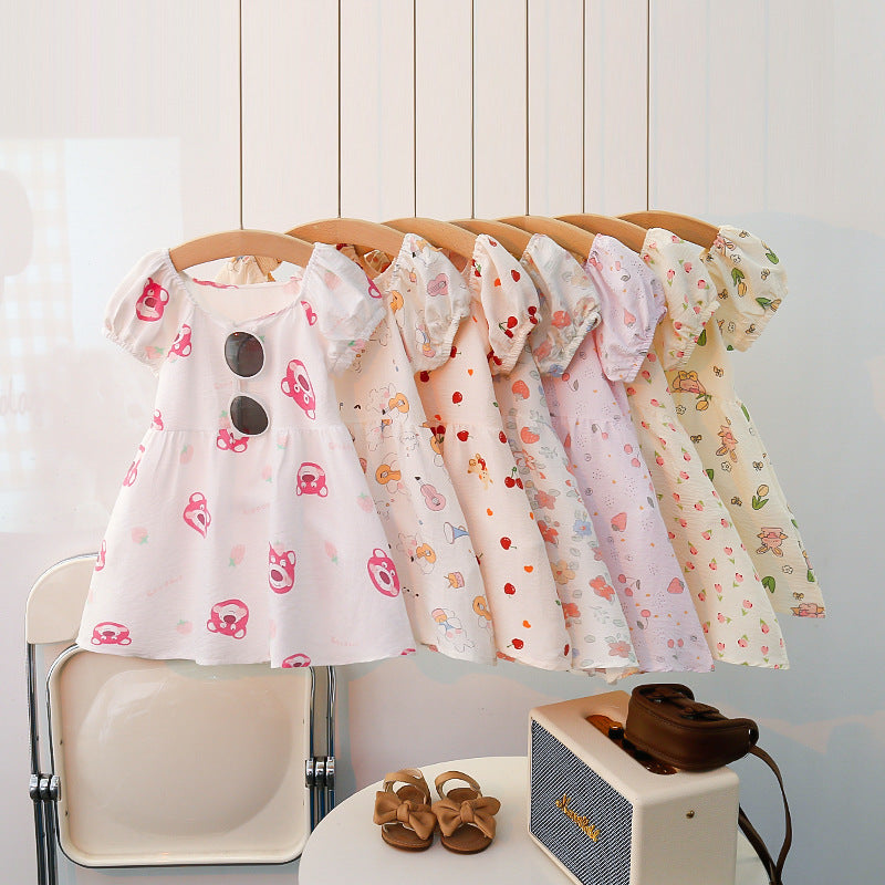 Girls' summer floral dress - trendy and stylish printed princess dress for little girls
