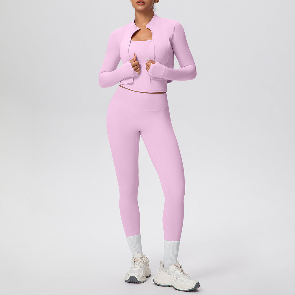 Naked casual workwear beautiful back outwear short outwear yoga clothes high waist hip lifting tight pants sports three-piece set
