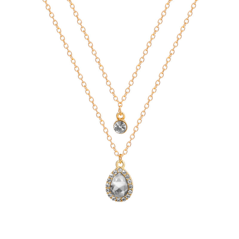 Multi-layer crystal necklace wholesale fashion cross-border stacking jewelry new arrival gold-plated water drop socialite long sweater chain for women