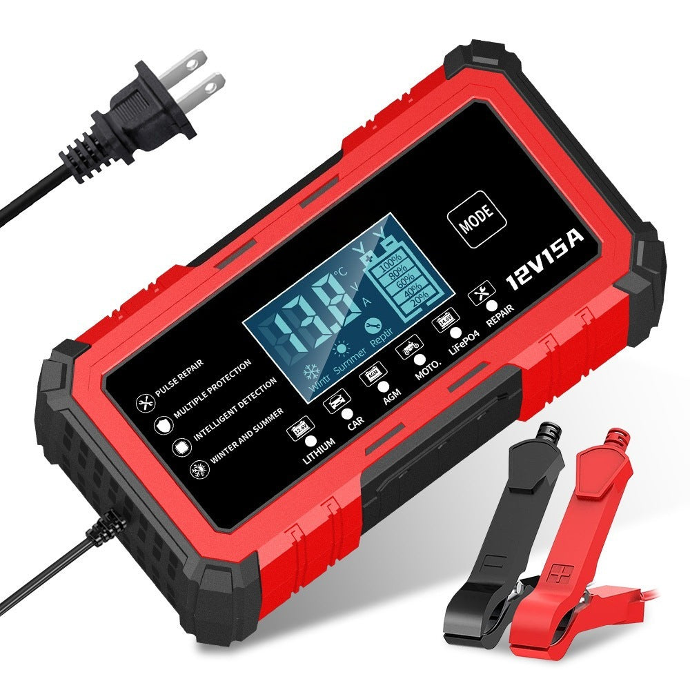 12v 15a smart battery charger for motorcycle, car, and lead-acid/lithium-ion batteries