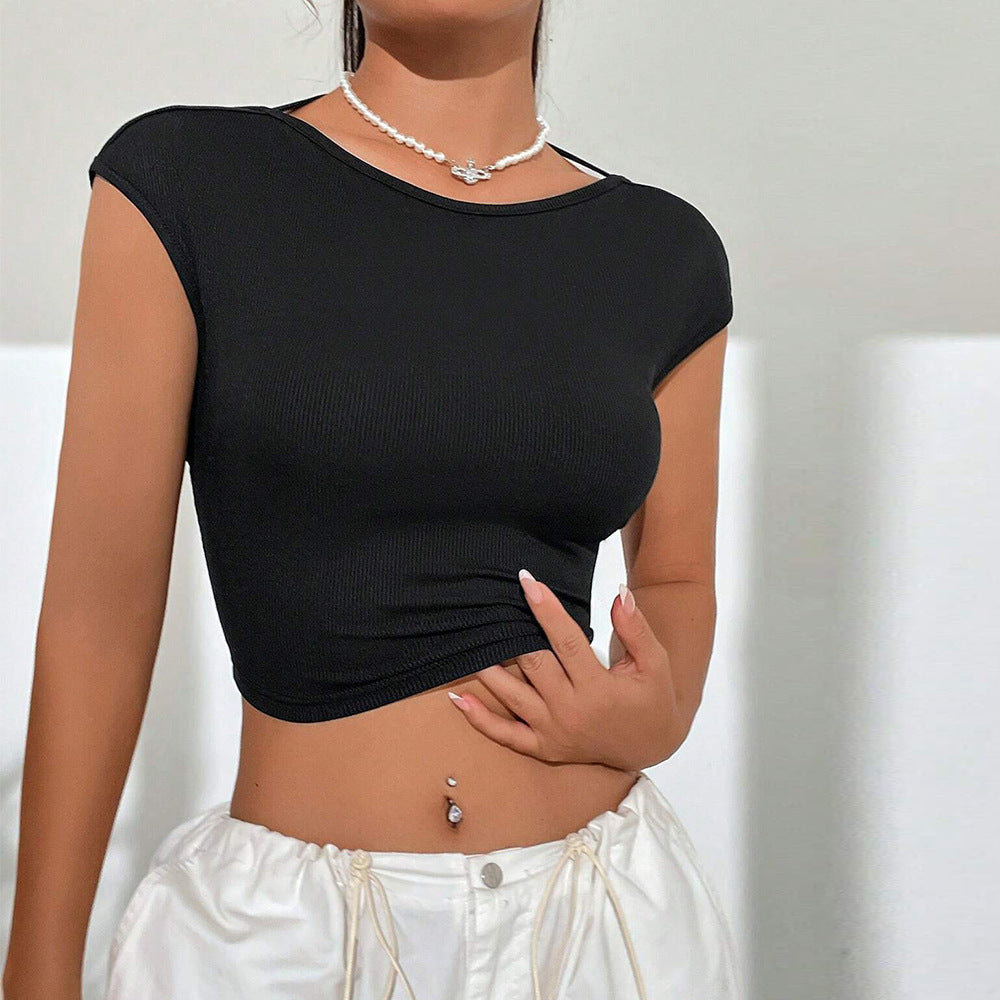 spring/summer new arrivals:  cross-border women's fashion - european and american sexy t-shirt, open back, sweet & spicy, beautiful back, short sleeve top