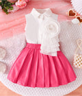 cross-border exclusive: new autumn collection - sleeveless blouse with floral accents + pu leather skirt set - hot seller!