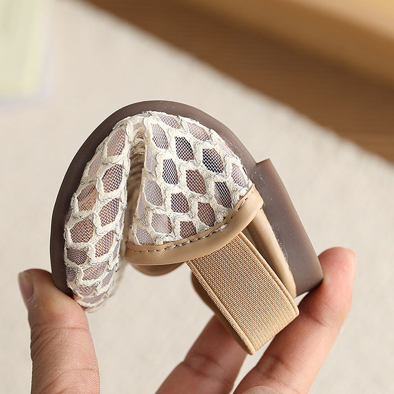 Minimalist new woven hollow-out closed-toe mules women's summer flat square-toe fashion slippers lazy shoes