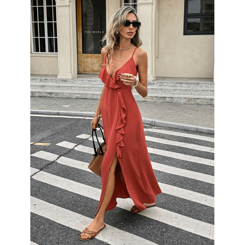 cross-border standard code  independent station 1688elegance asymmetric slit suspender longdress