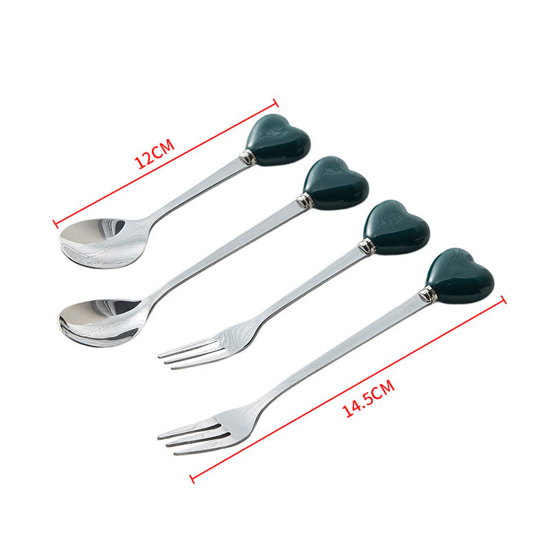 High-style ceramic handle forks, stainless steel household spoons, heart-shaped coffee stirrers, creative dessert spoons - wholesale