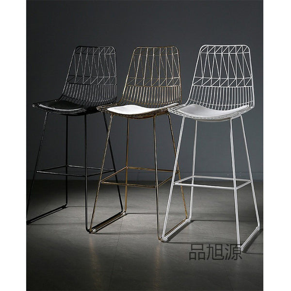 Nordic Bar Light Luxury Creative Wire Bar Chair Modern Simple Cafe Milk Tea Shop High Stool Leisure Metal Chair