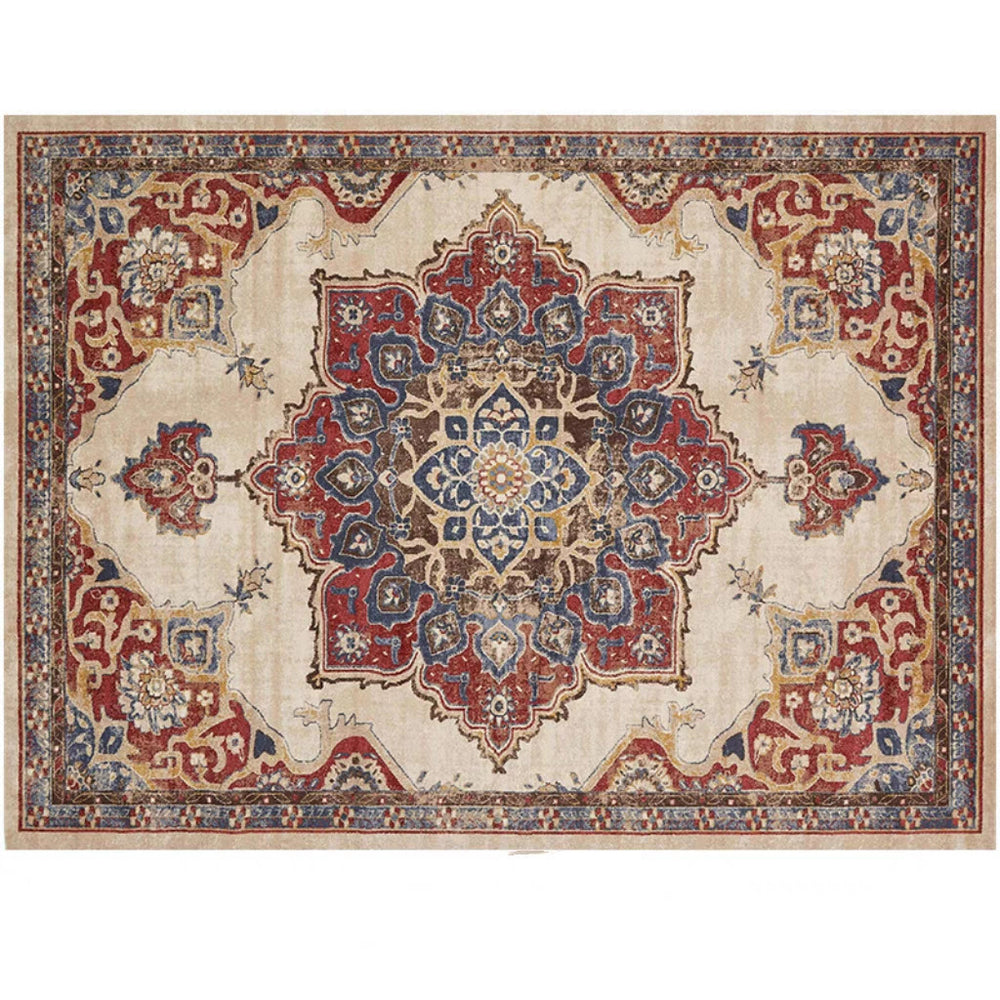 retro ethnic moroccan faux cashmere rug - durable, stain-resistant, perfect for living room coffee tables, bedroom bedside, and more
