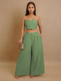 Amazon's new european and american style fashionable sexy stretch bandeau top and wide-leg pants set