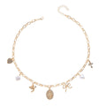 Imitation pearl bow necklace wholesale european and american cross-border portrait relief niche irregular cross clavicle chain for women