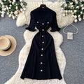 K-style pink buttoned knittingdress women's 2026 summer silmwork clothingelegant silmslimming look a-line skirt