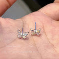 Small colorful zircon butterfly stud earrings-a1120 silver