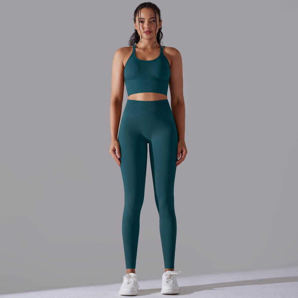 fashionnew arrival seamless knittingpure color beautiful back tight high waist yoga suit running fitness two-piece set