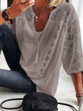 loose type    new arrivalfashionlacepatchwork u-neck three-quarter sleeve tops