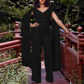 C8561 european and american style fashionable elegant commute v-neck top and wide-leg pants two-piece set, plus size african export outfit