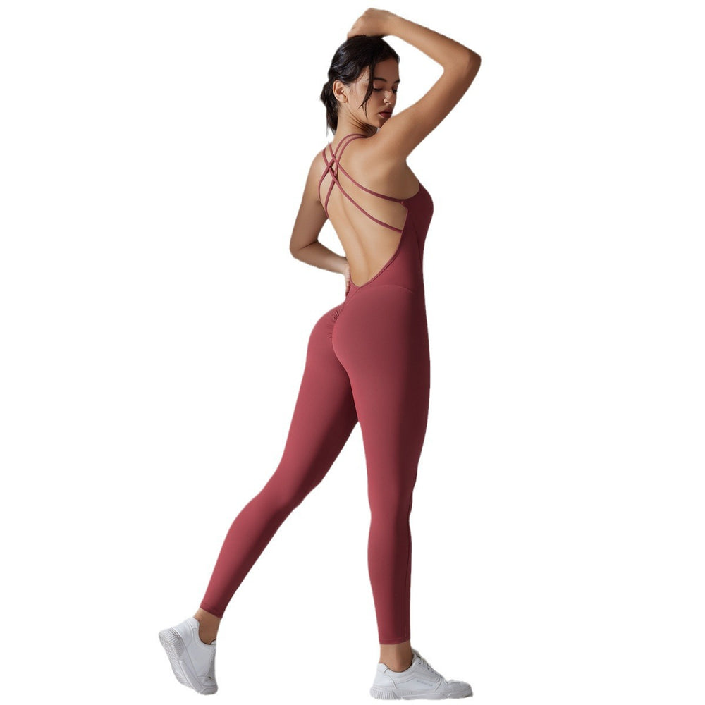 fashion butt lifting yoga clothes, quick-drying tight running sports cross-back, no embarrassing line fitness jumpsuit
